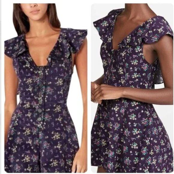 Free People Violet Visions Romper Floral Corduroy Size XS - Picture 2 of 13